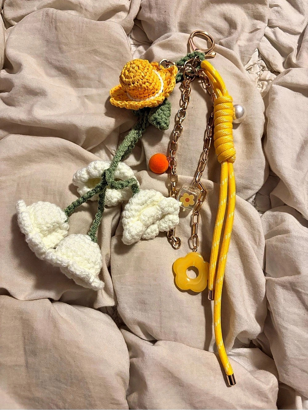Floral Charm Keychain in Yellow & White